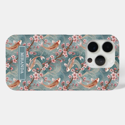 Japanese Sakura Koi Fish Pattern Monogrammed Case-Mate iPhoneケース (裏面 (横))