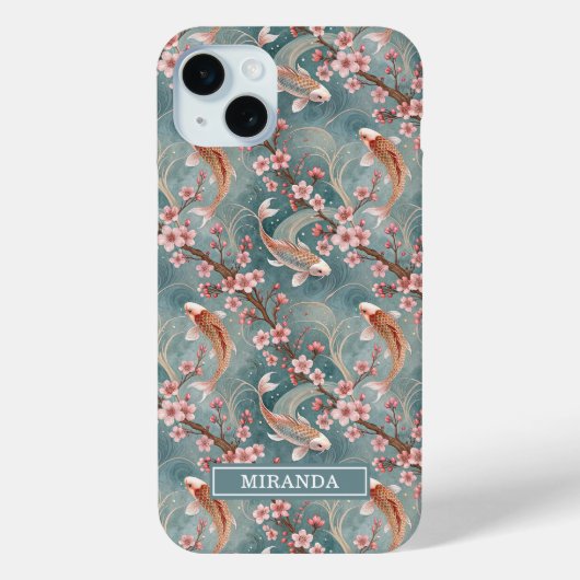 Japanese Sakura Koi Fish Pattern Monogrammed Case-Mate iPhoneケース (裏面)