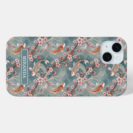 Japanese Sakura Koi Fish Pattern Monogrammed Case-Mate iPhoneケース (裏面 (横))