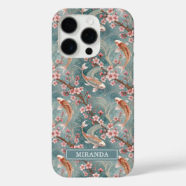 Japanese Sakura Koi Fish Pattern Monogrammed iPhone 16 Proケース