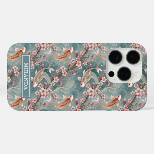 Japanese Sakura Koi Fish Pattern Monogrammed Case-Mate iPhoneケース (裏面 (横))