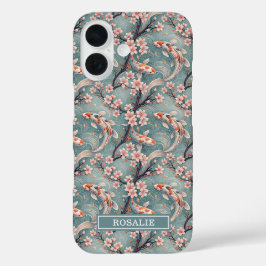 Japanese Sakura Koi Fish Print Monogrammed iPhone 16ケース