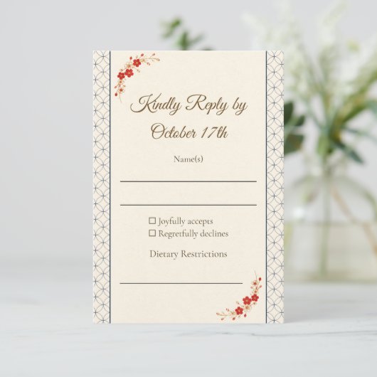 Japanese Sakura Shippo RSVP Card (スタンド正面)
