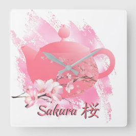 Japanese Sakura Teapot Wall Clock  スクエア壁時計
