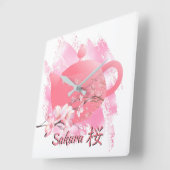 Japanese Sakura Teapot Wall Clock  スクエア壁時計 (傾斜)