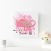 Japanese Sakura Teapot Wall Clock  スクエア壁時計 (ホーム)