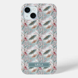 Japanese Sakura Umbrella Pattern Monogrammed iPhone 15 Miniケース