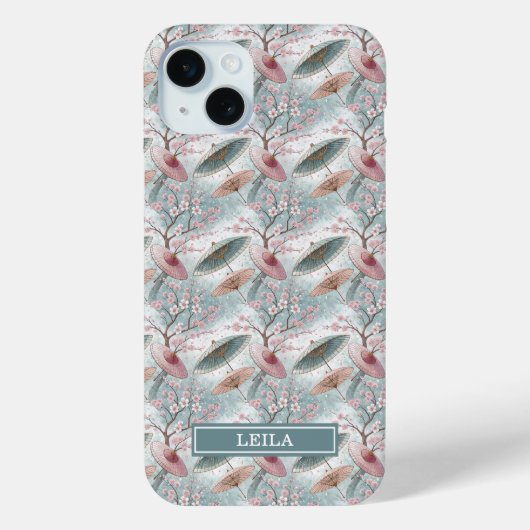 Japanese Sakura Umbrella Pattern Monogrammed Case-Mate iPhoneケース (裏面)