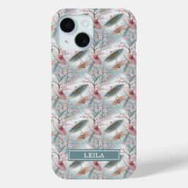 Japanese Sakura Umbrella Pattern Monogrammed iPhone 15ケース