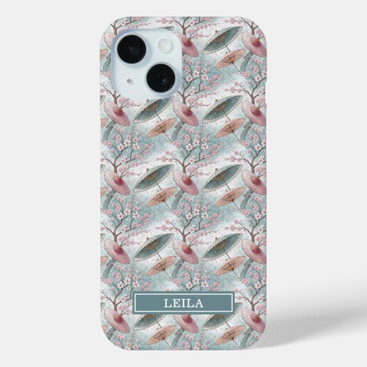 Japanese Sakura Umbrella Pattern Monogrammed Case-Mate iPhoneケース (裏面)