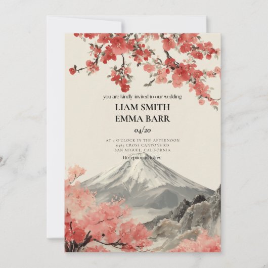 Japanese Sakura Wedding Invitation 招待状 (正面)