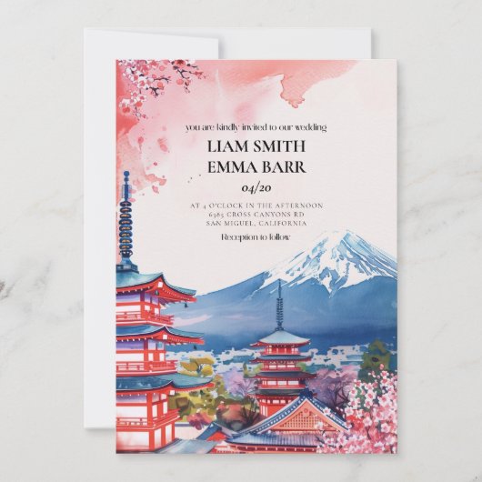 Japanese Sakura Wedding Invitation 招待状 (正面)