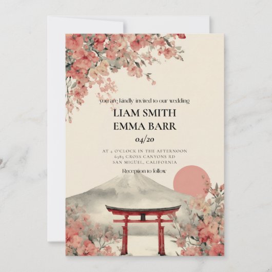 Japanese Sakura Wedding Invitation 招待状 (正面)