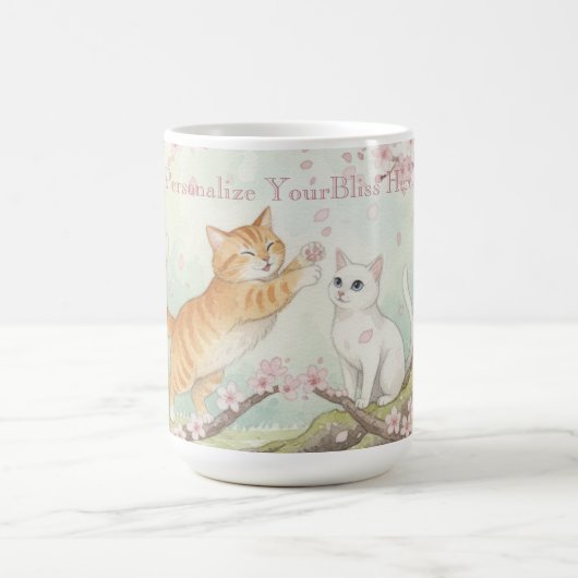 Japanese Sakura & Zen Cats Watercolor  コーヒーマグカップ (中央)