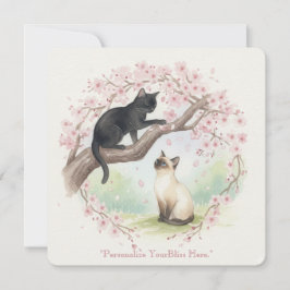Japanese Sakura & Zen Cats Watercolor  招待状