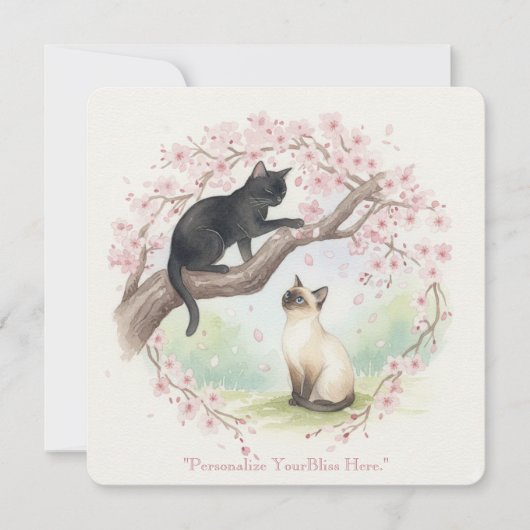 Japanese Sakura & Zen Cats Watercolor  招待状 (正面)