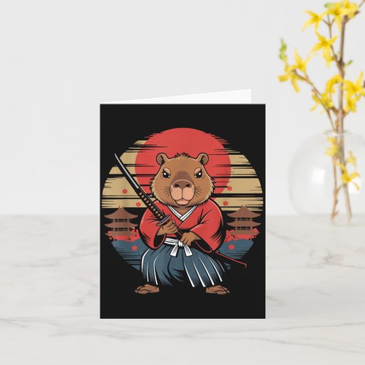 Japanese Samurai Capybara  カード (黄色い花)