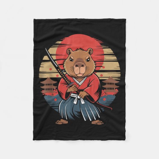 Japanese Samurai Capybara  フリースブランケット (正面)