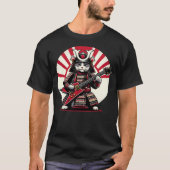 Japanese Samurai Cat Playing Electric Guitar Playe Tシャツ (正面)