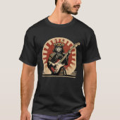 Japanese Samurai Cat Playing Electric Guitar Retro Tシャツ (正面)