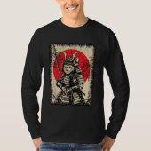 Japanese Samurai Cat Warrior Kawaii Ninja Ukiyo-e  Tシャツ (正面)
