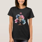 Japanese Samurai Cat Watercolor Flowers Tシャツ (正面)
