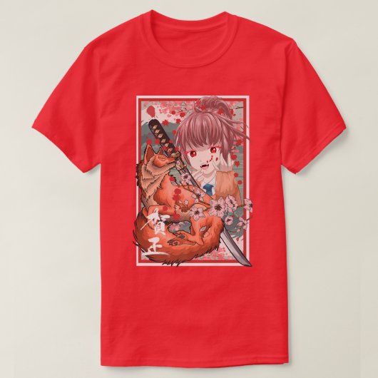 Japanese Samurai Fo Girl Anime Otaku Woman Tシャツ (デザイン正面)
