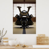 Japanese Samurai Helmet ポスター (キッチン)