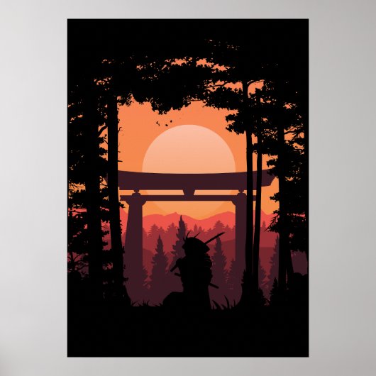 Japanese Samurai In Sunset ポスター (正面)