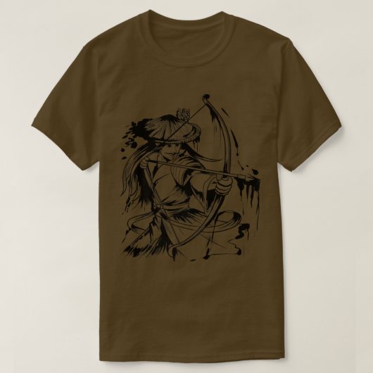 Japanese Samurai Kyudo Archer Black Drawing (2) Tシャツ (デザイン正面)