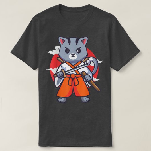 Japanese Samurai Ninja Cat Kawaii Anime  Tシャツ (デザイン正面)
