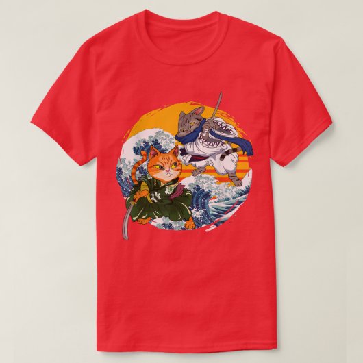 Japanese Samurai Ninja Cat Kawaii Cat Warrior Anim Tシャツ (デザイン正面)