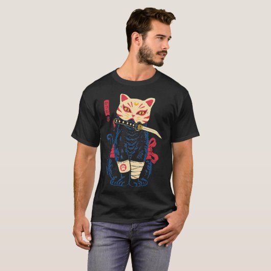 Japanese Samurai Ninja Cat Kitsune funny quotes  Tシャツ (正面フル)