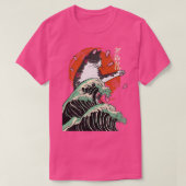 Japanese Samurai Ninja Cat The great wave Kanagawa Tシャツ (デザイン正面)