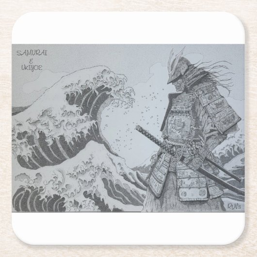 Japanese　samurai&ukiyoe original art スクエアペーパーコースター (正面)