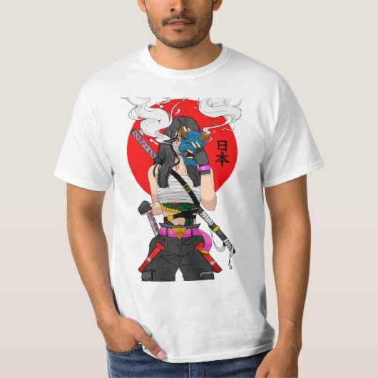 Japanese Samurai Vaporwave Cool Girl  Tシャツ (正面)