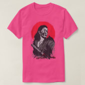 Japanese Samurai Warrior Illustration Red Sunset Tシャツ (デザイン正面)