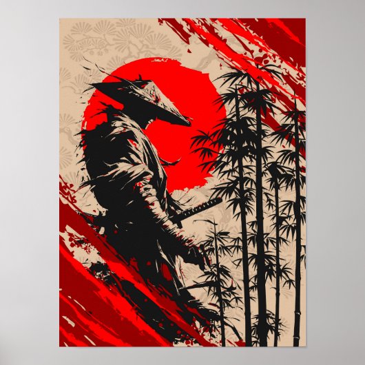 Japanese Samurai Warrior Ink Wash ポスター (正面)