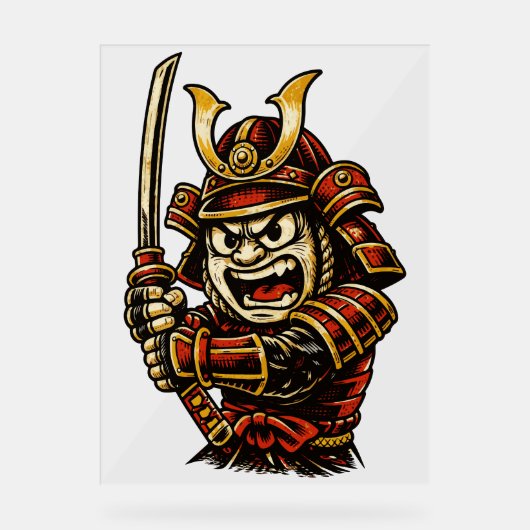 Japanese Samurai Warrior Red Armor Cartoon Art アクリルサイン (正面)