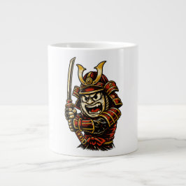 Japanese Samurai Warrior Red Armor Cartoon Art ジャンボコーヒーマグカップ