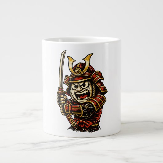 Japanese Samurai Warrior Red Armor Cartoon Art ジャンボコーヒーマグカップ (正面)