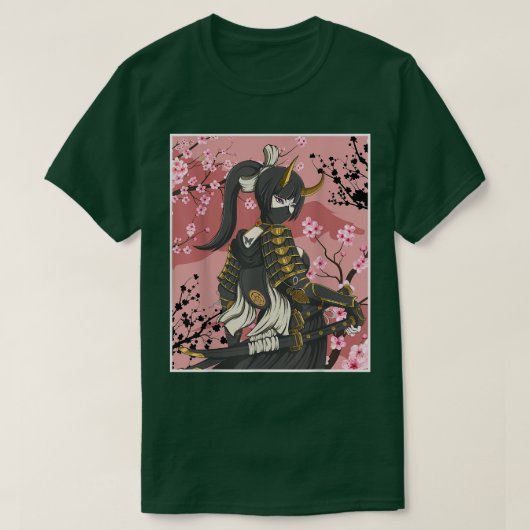 Japanese Samurai Warriors With Sakura Flower Tシャツ (デザイン正面)