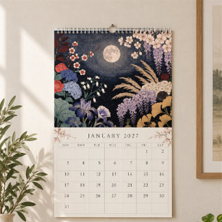 Japanese Seasonal Flowers Woodblock Calendar カレンダー