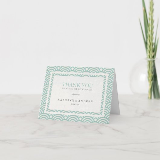 Japanese Seigaiha Personalized Wedding Thank You サンキューカード (正面)