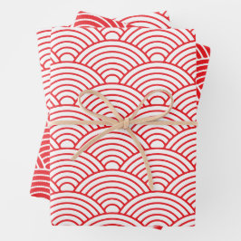 Japanese Seigaiha Wave | Red and White ラッピングペーパーシート