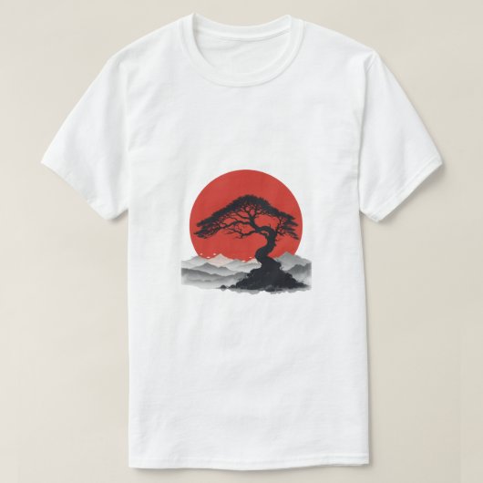 Japanese Serenity Bonsai Silhouette T-Shirt Tシャツ (デザイン正面)