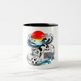 Japanese Soccer Cat Gift for Cat Lovers & Soccer F ツートーンマグカップ