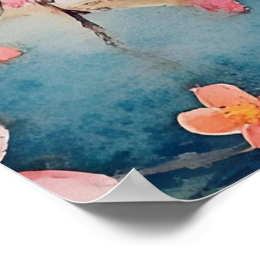 Japanese-style arched bridge spans a tranquil rive ポスター (角)