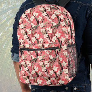 Japanese Style Pale Orange Floral Bamboo Backpackl プリントバックパック