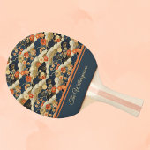 Japanese Style Retro Teal Floral and Clouds Print 卓球ラケット